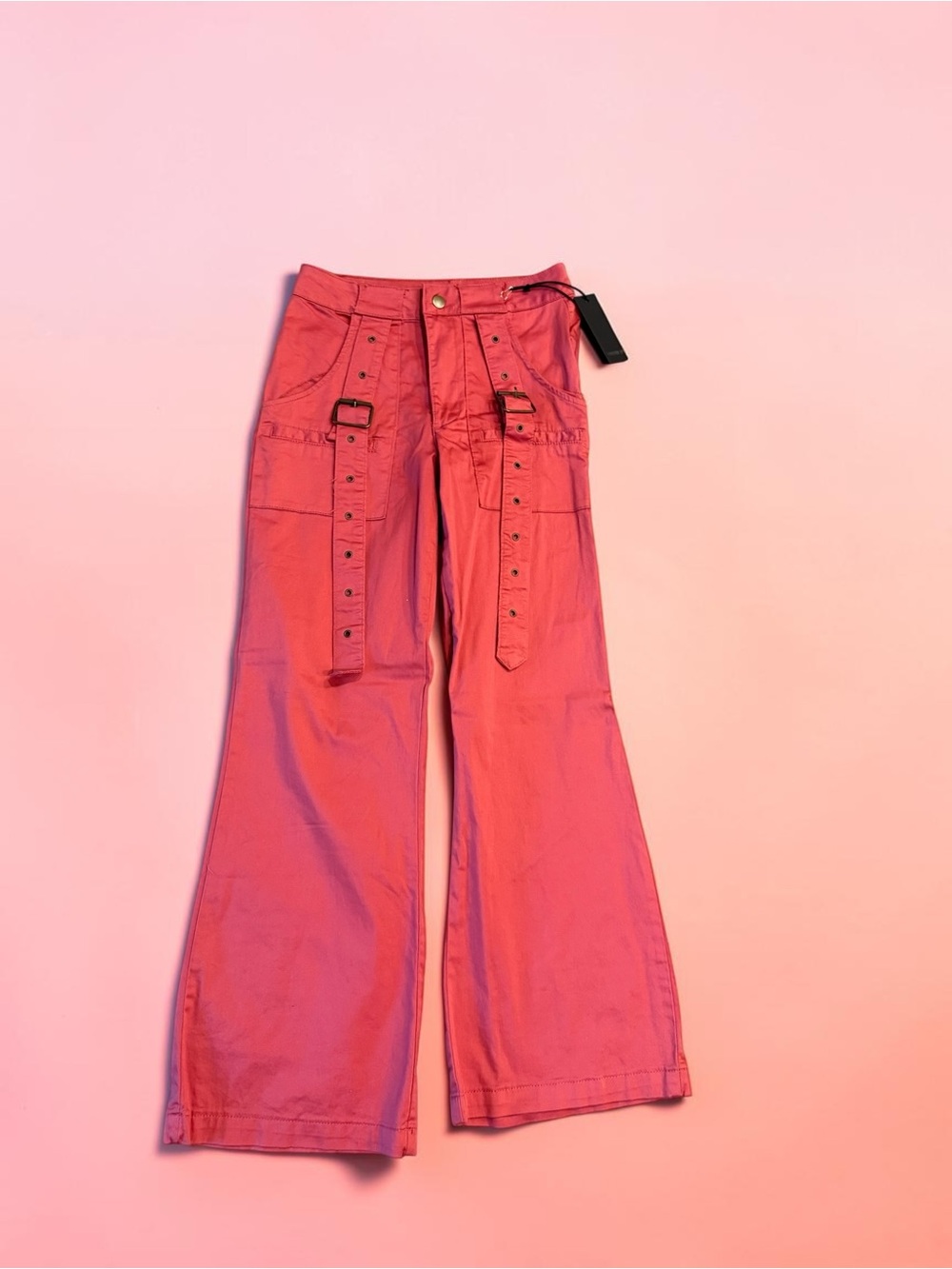 Forever 21 Coral Pink Wide-Leg Utility Jeans